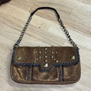 Y2K 90’s Betsey Johnson metallic Studded glitter Gold clutch Handbag